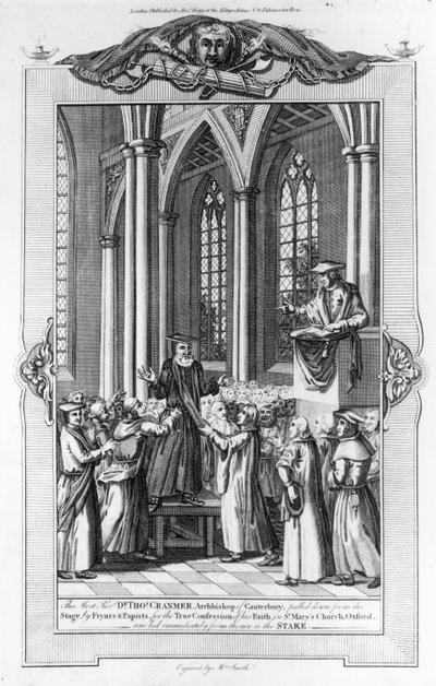 Dr. Thomas Cranmer (1489-1556) Archevêque de Canterbury Tiré de la Scène par des Frères et Papistes pour la Vraie Confession de sa Foi à l